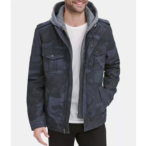 Levi's two pocket hooded trucker jacket navy/camo - Picture 1 of 8